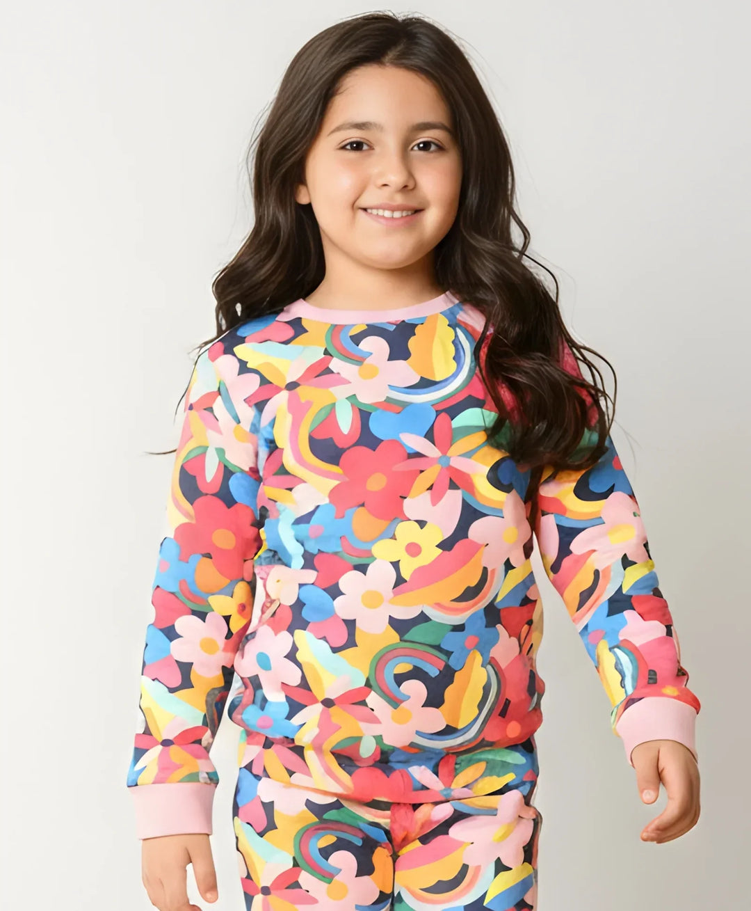 FUN FLORAL FLEECE SWEATSHIRT- PINK - Anthrilo 