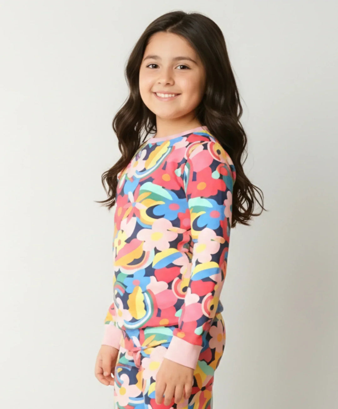 FUN FLORAL FLEECE SWEATSHIRT- PINK - Anthrilo 