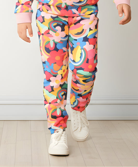FUN FLORAL FLEECE JOGGER - PINK