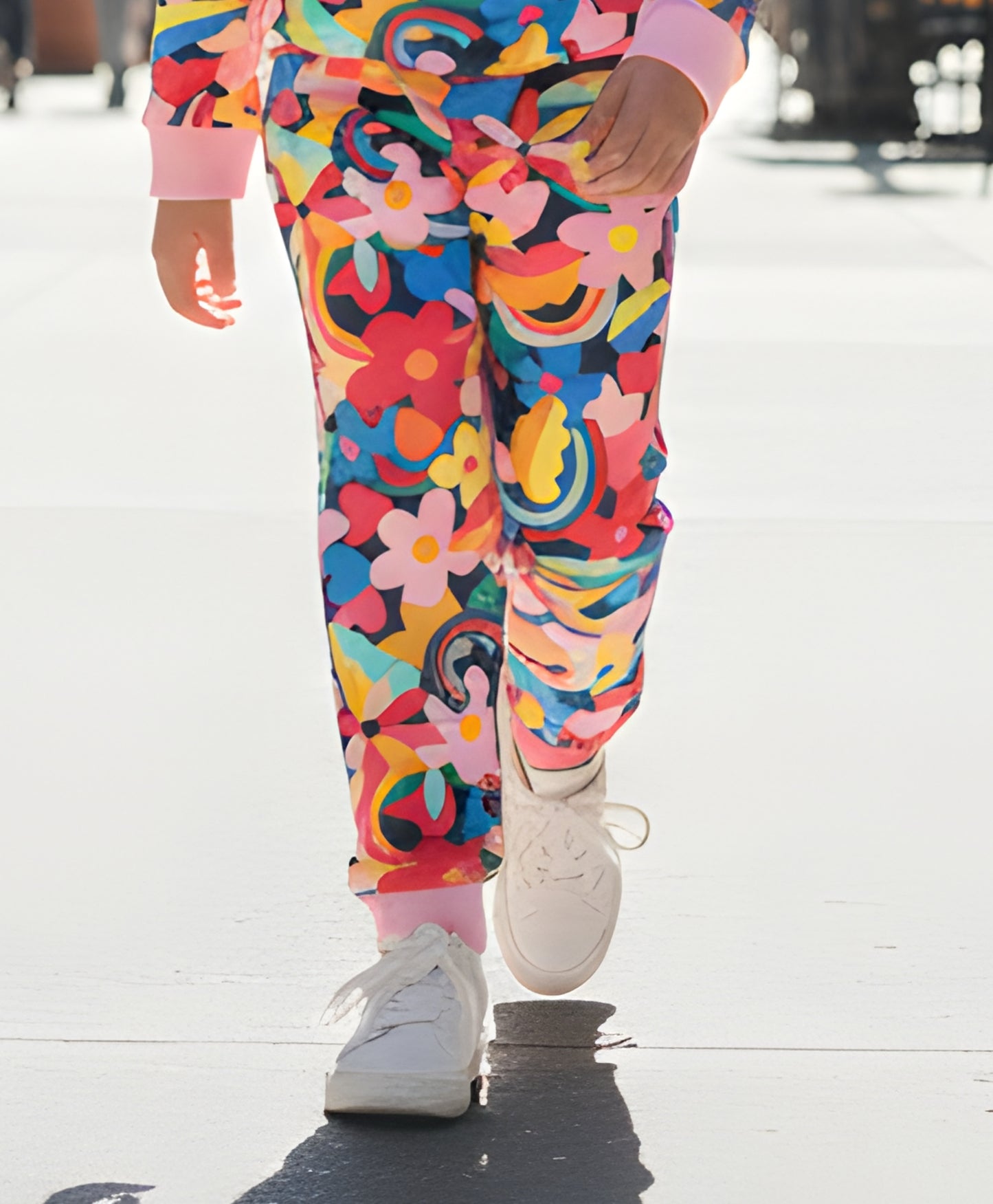 FUN FLORAL FLEECE JOGGER - PINK