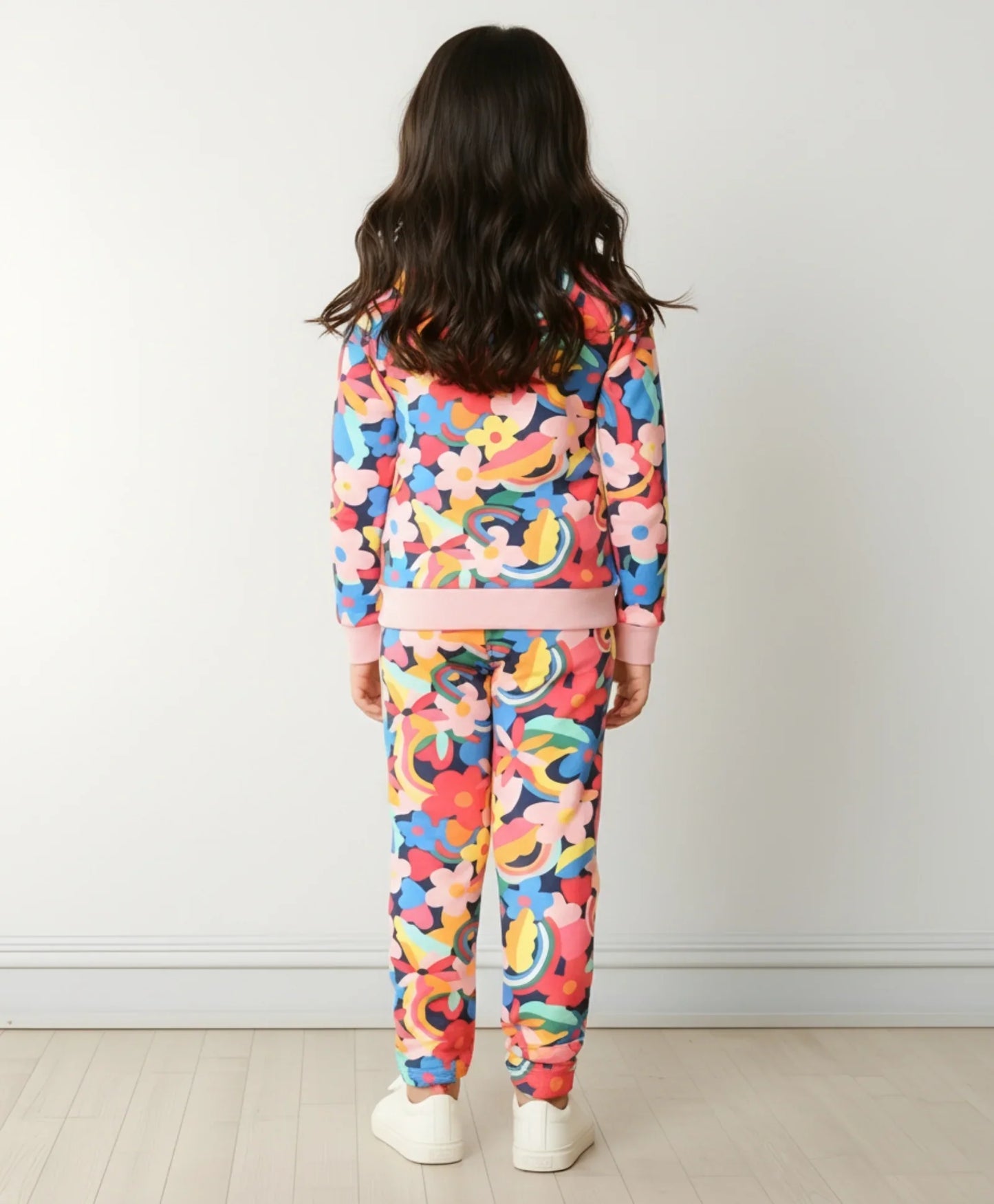 FUN FLORAL FLEECE SWEATSHIRT JOGGER SET - PINK