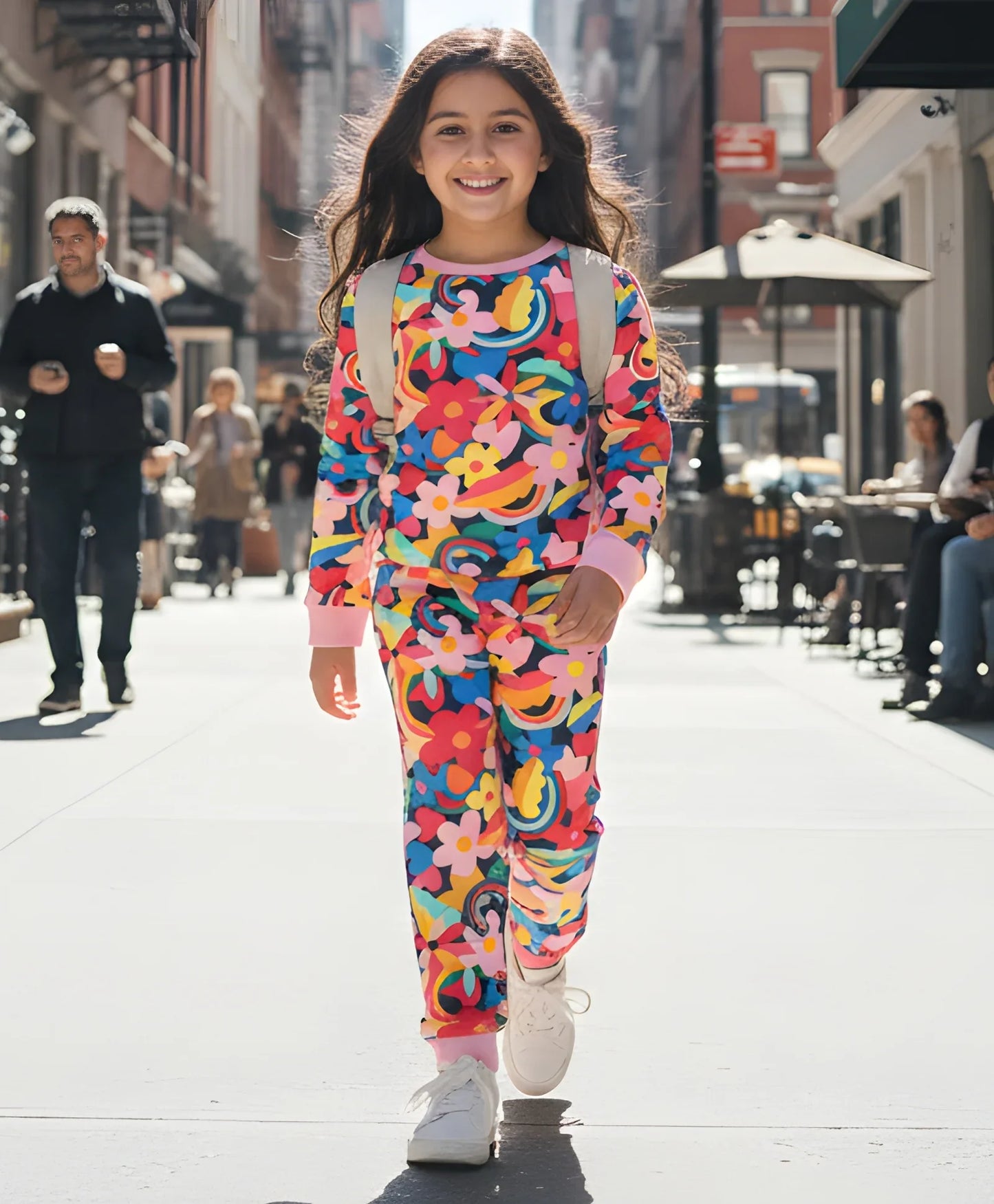 FUN FLORAL FLEECE SWEATSHIRT JOGGER SET - PINK