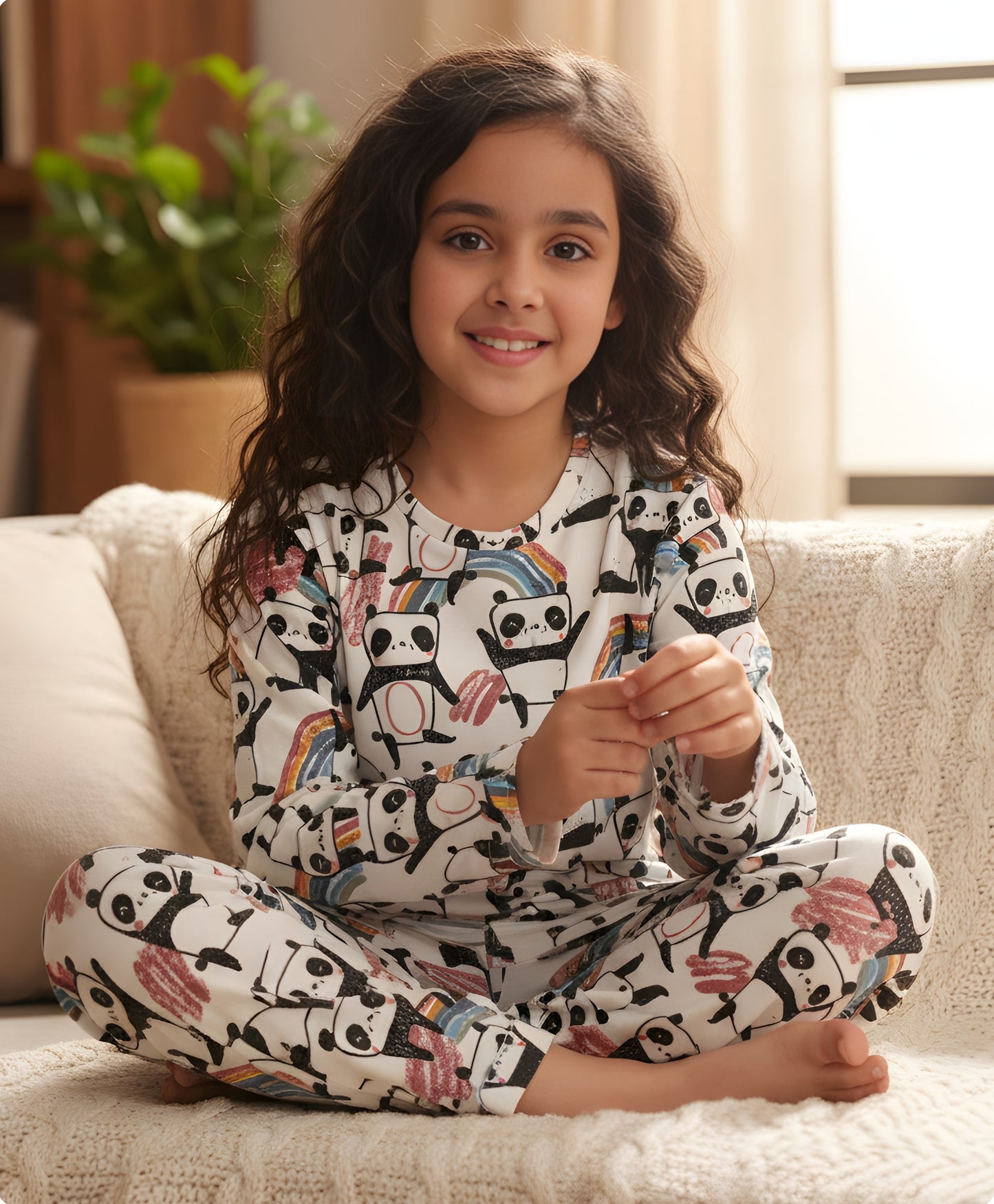 PANDA LONG SLEEVES GIRLS PYJAMA SET - WHITE