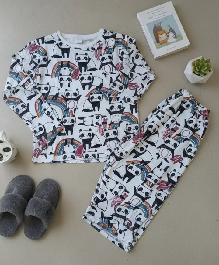 PANDA LONG SLEEVES GIRLS PYJAMA SET - WHITE - Anthrilo 