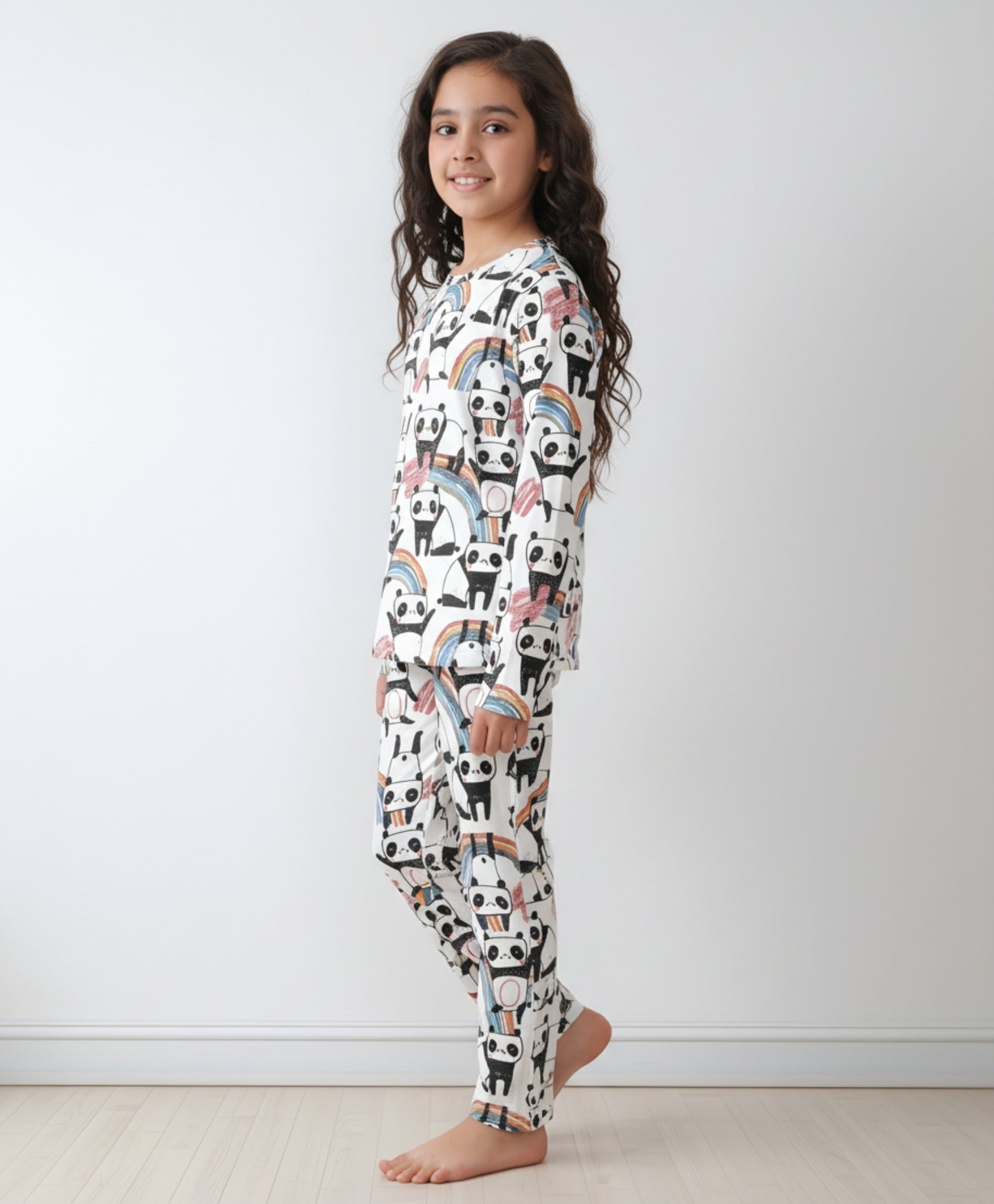 PANDA LONG SLEEVES GIRLS PYJAMA SET - WHITE