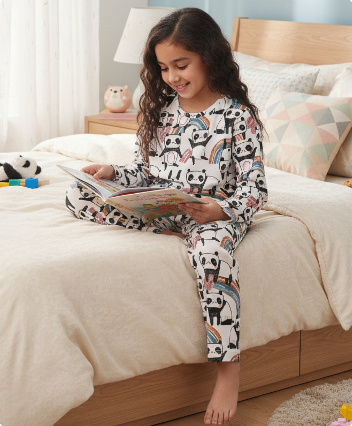 PANDA LONG SLEEVES GIRLS PYJAMA SET - WHITE
