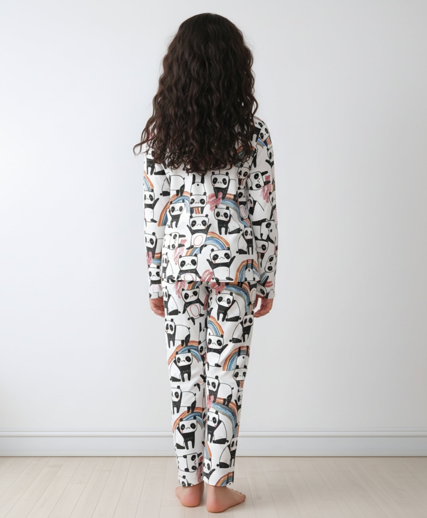 PANDA LONG SLEEVES GIRLS PYJAMA SET - WHITE