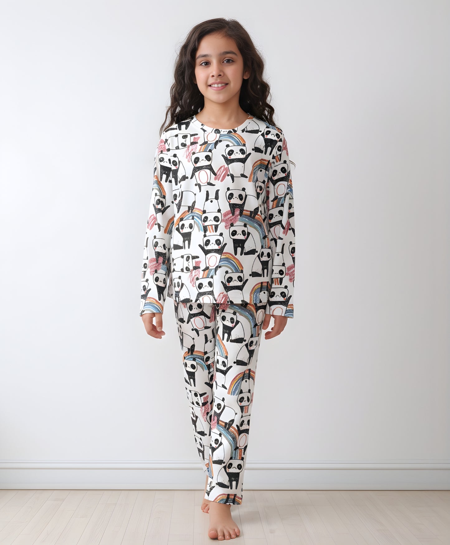 PANDA LONG SLEEVES GIRLS PYJAMA SET - WHITE