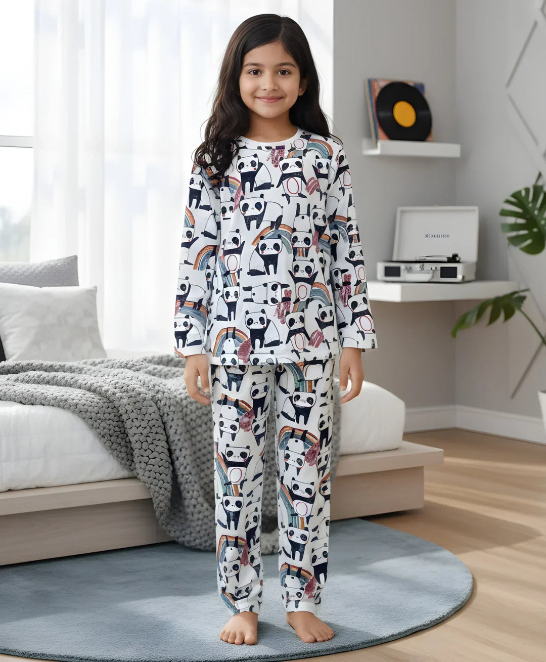 PANDA LONG SLEEVES GIRLS PYJAMA SET - WHITE - Anthrilo 