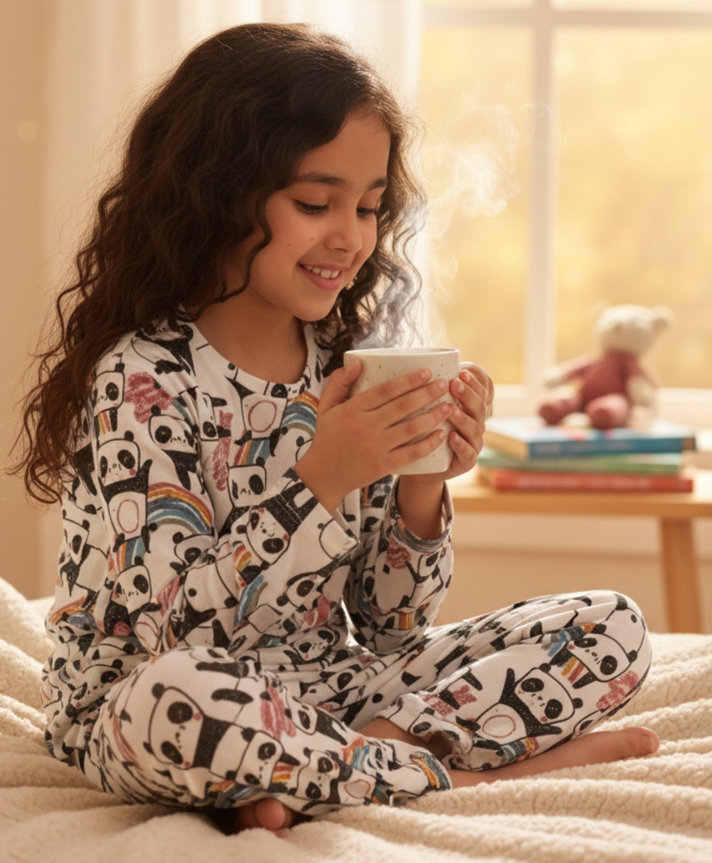 PANDA LONG SLEEVES GIRLS PYJAMA SET - WHITE