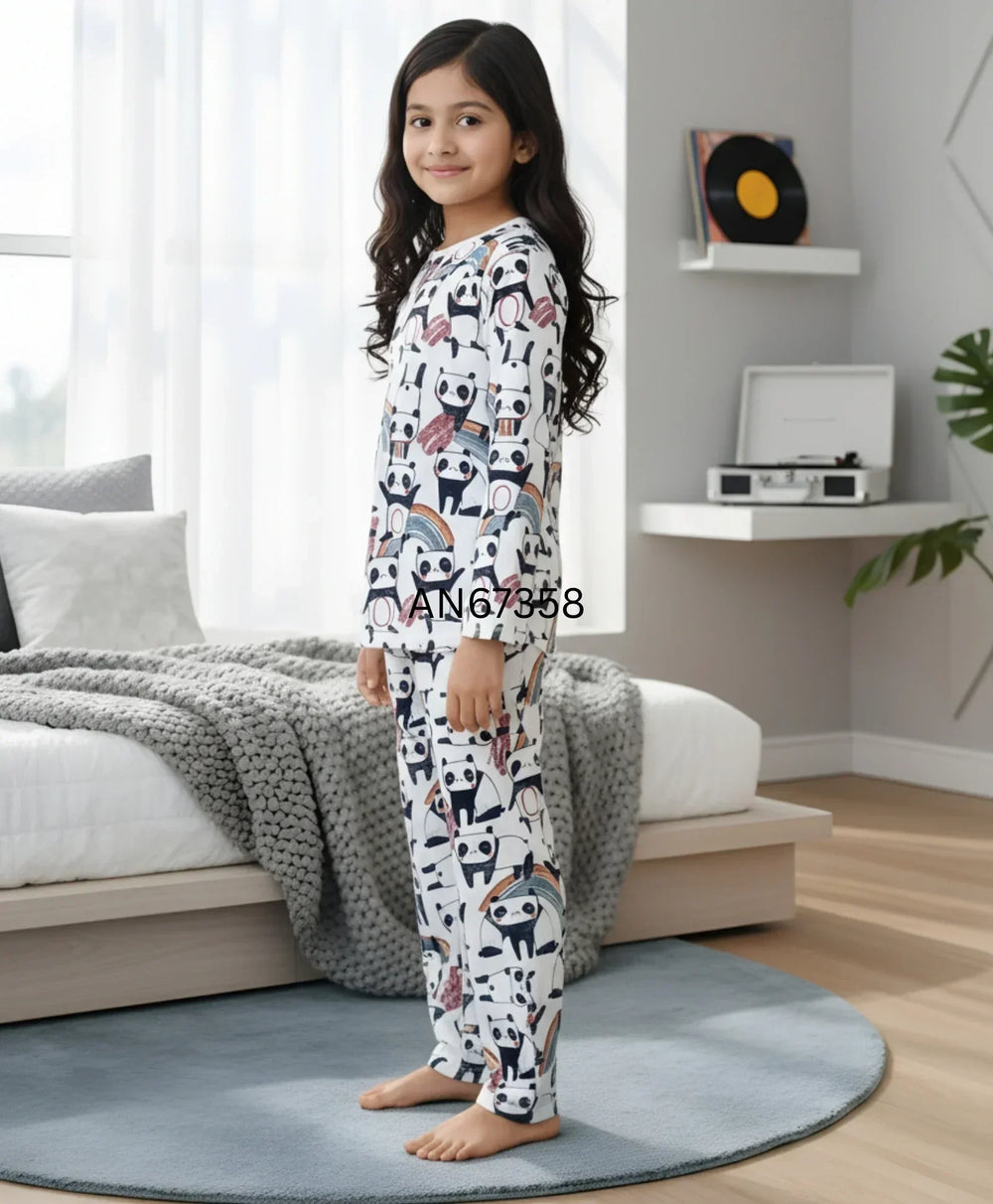 PANDA LONG SLEEVES GIRLS PYJAMA SET - WHITE - Anthrilo 