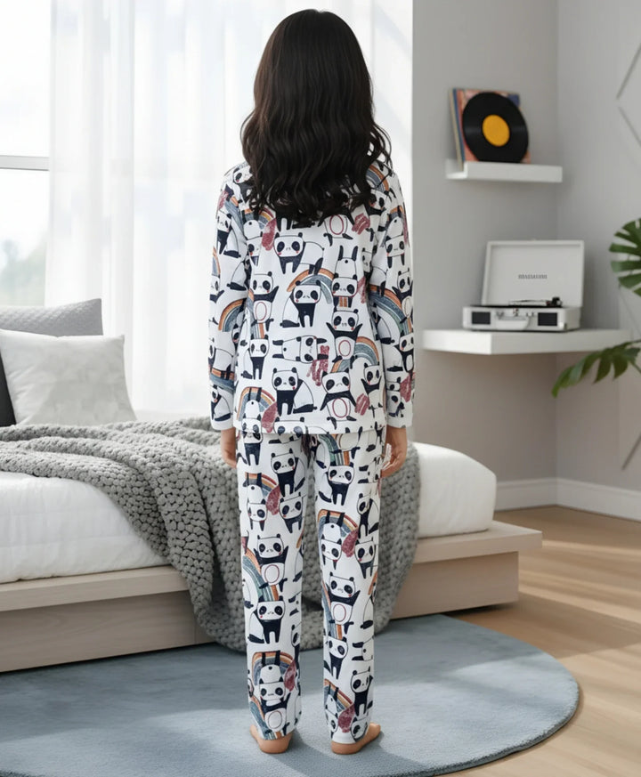 Panda Long Sleeves Boys Pyjama Set - White - Anthrilo 