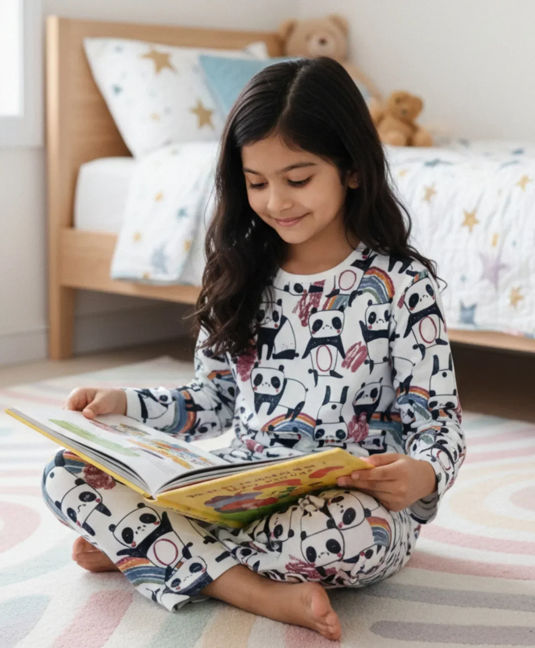 PANDA LONG SLEEVES GIRLS PYJAMA SET - WHITE - Anthrilo 