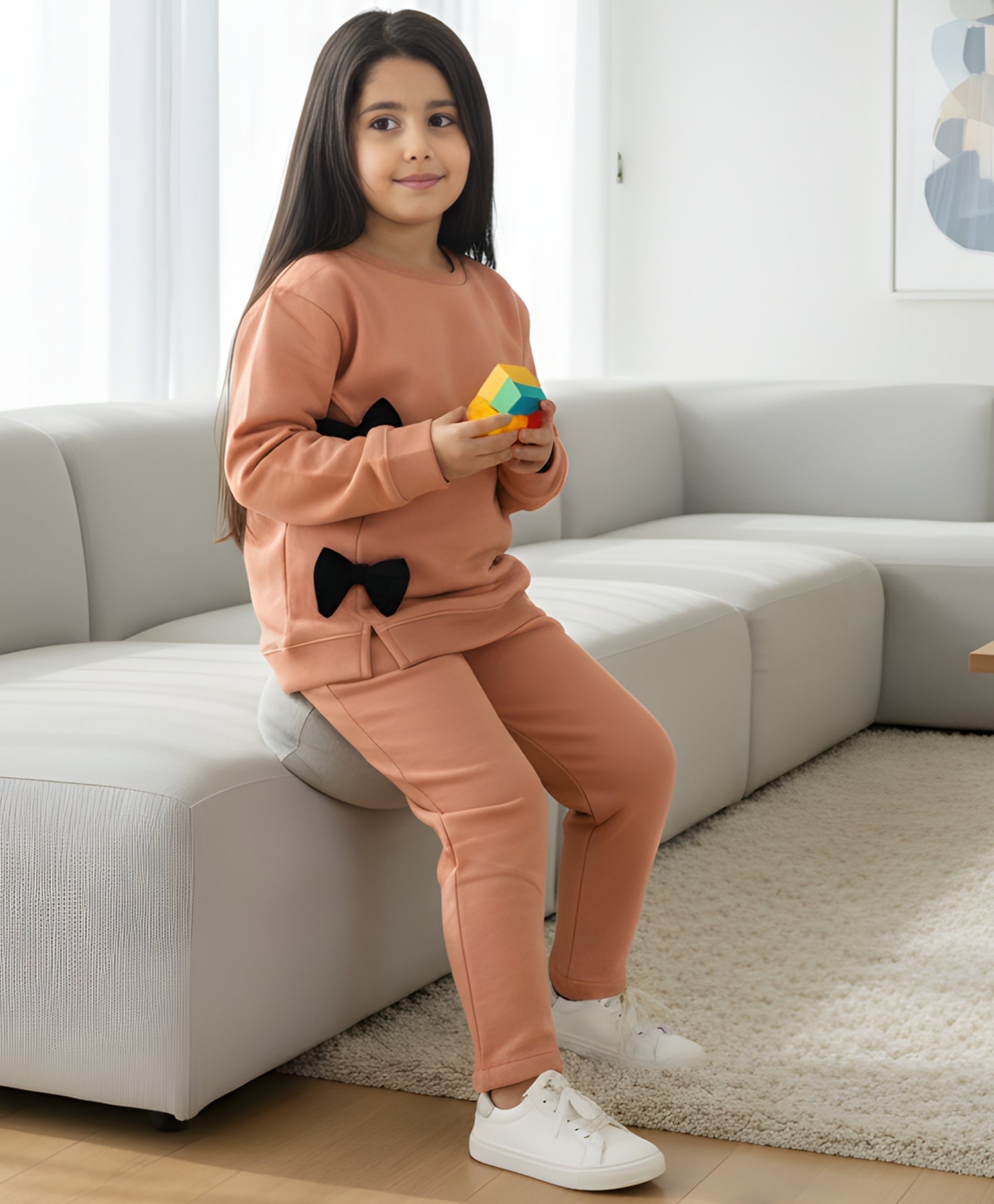 SAND BOW SWEATSHIRT JOGGER SET D (FLEECE)