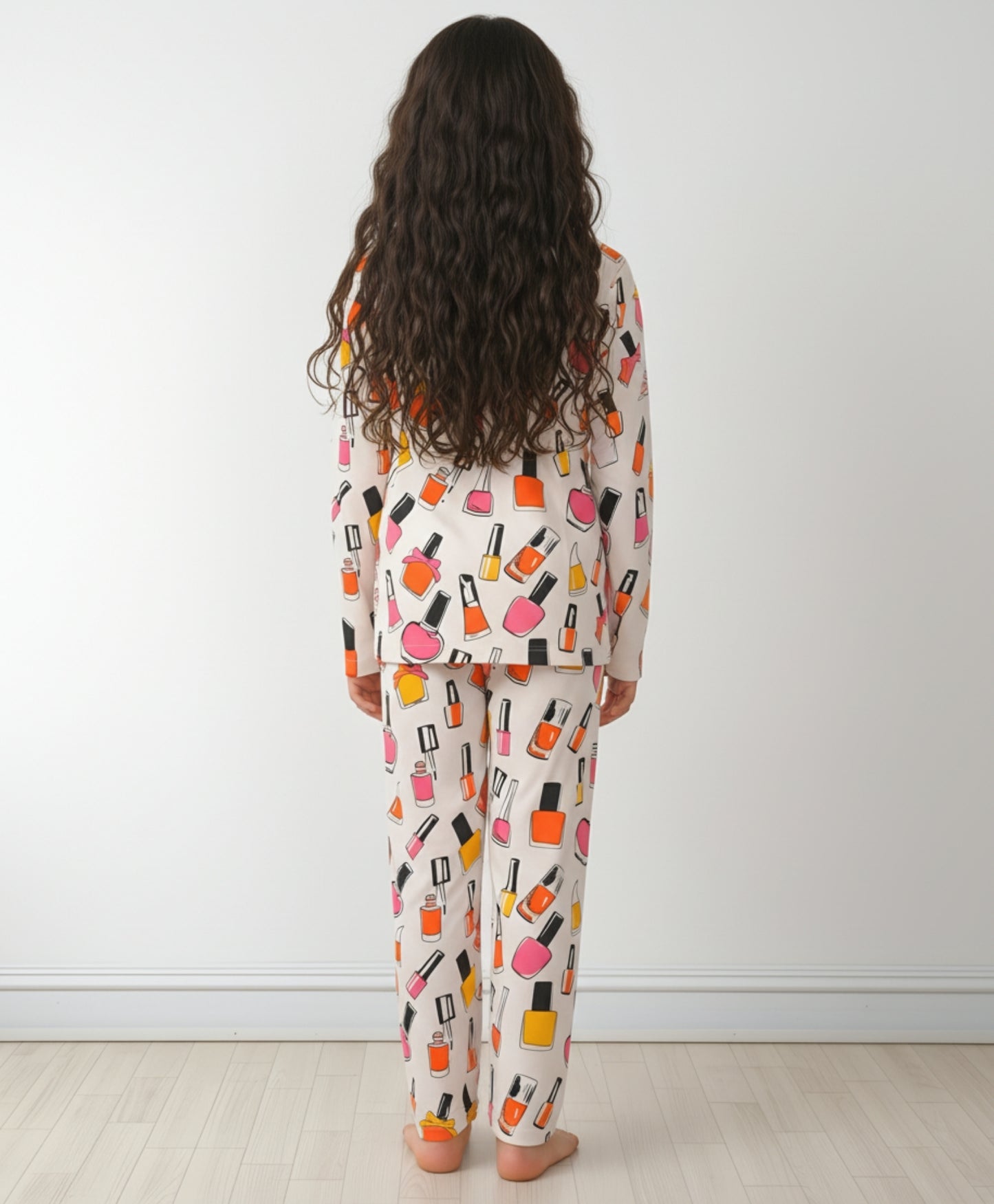 NAIL PAINT LONG SLEEVES PYJAMA SET - WHITE