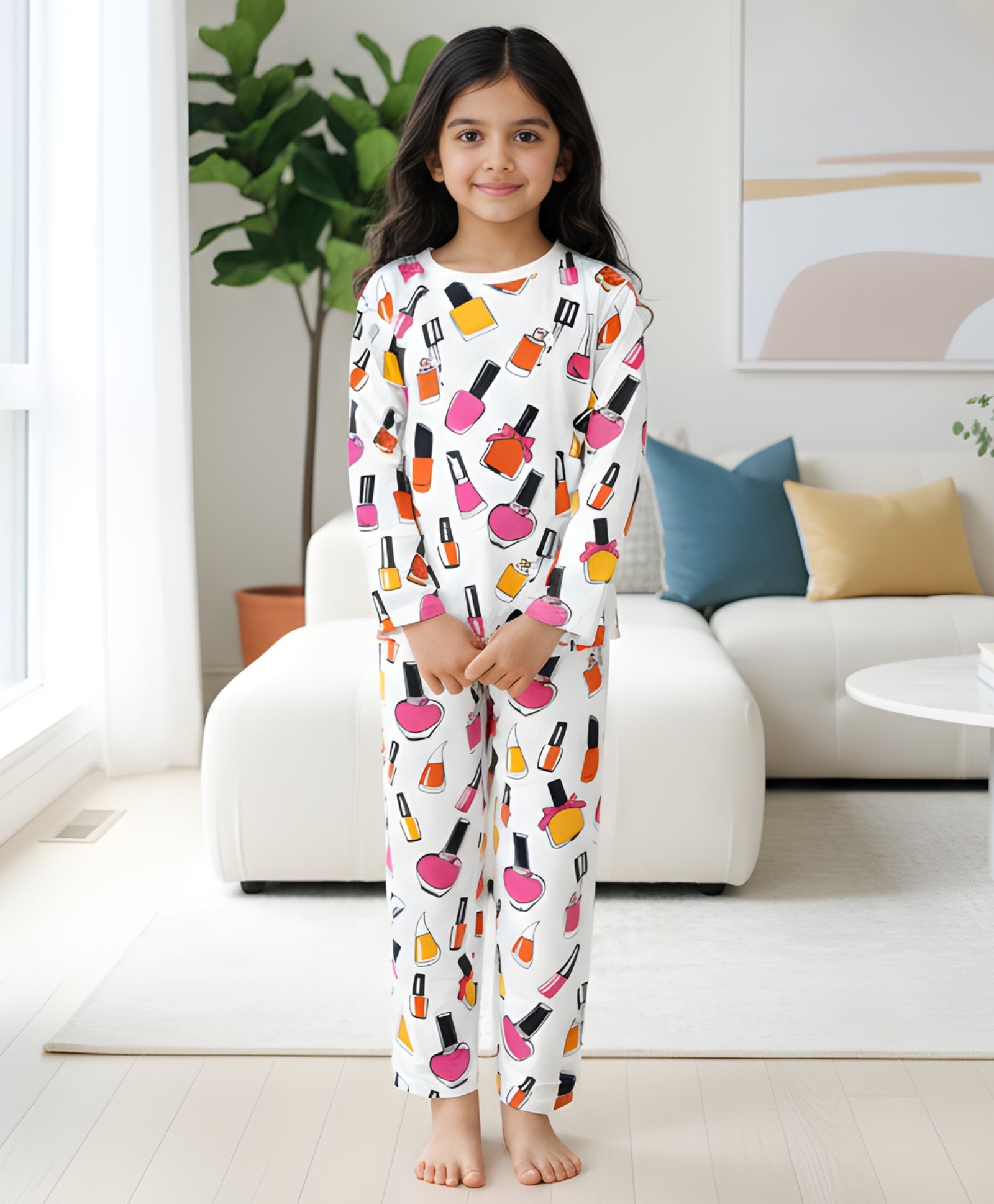 NAIL PAINT LONG SLEEVES PYJAMA SET - WHITE - Anthrilo 