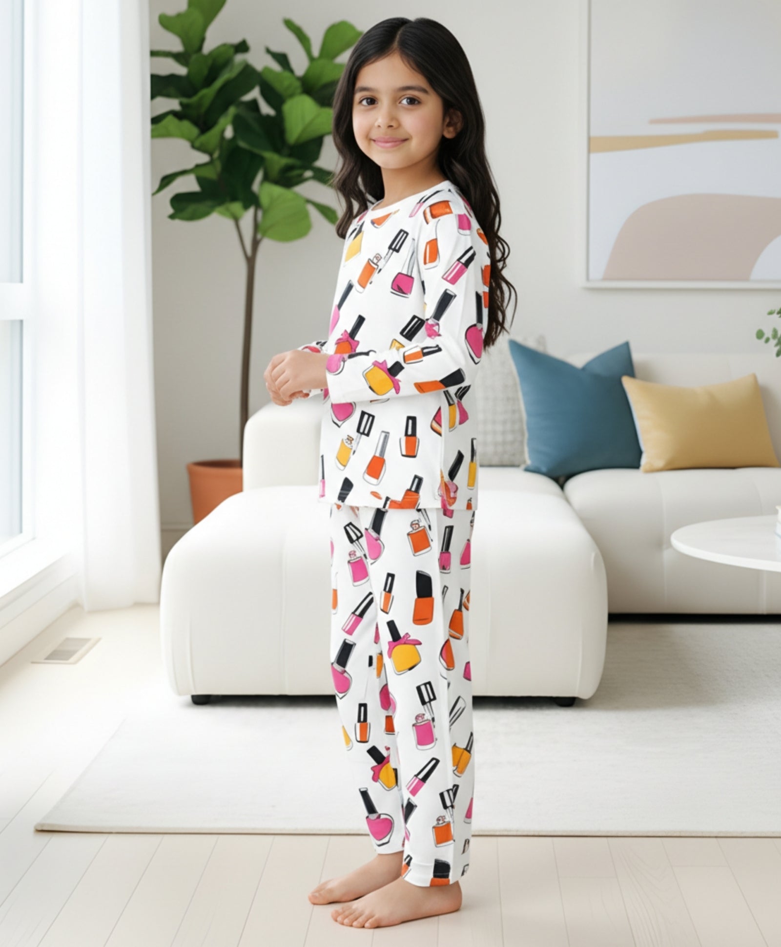 NAIL PAINT LONG SLEEVES PYJAMA SET - WHITE - Anthrilo 