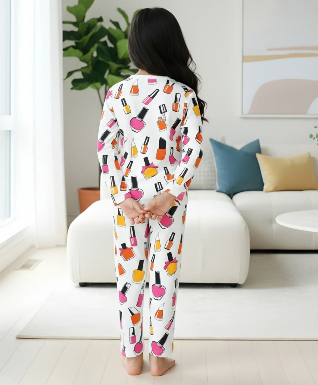 NAIL PAINT LONG SLEEVES PYJAMA SET - WHITE - Anthrilo 