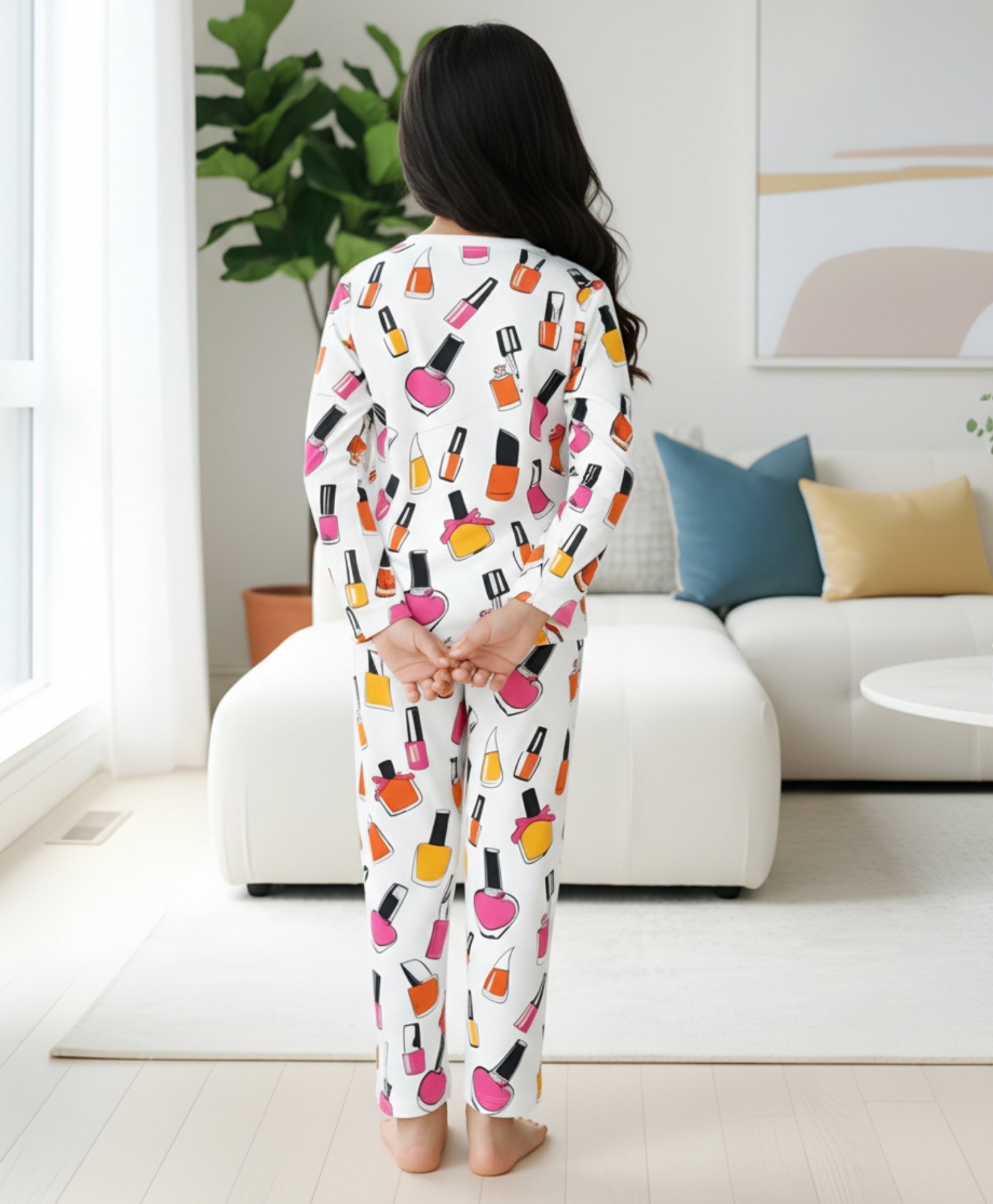 NAIL PAINT LONG SLEEVES PYJAMA SET - WHITE - Anthrilo 