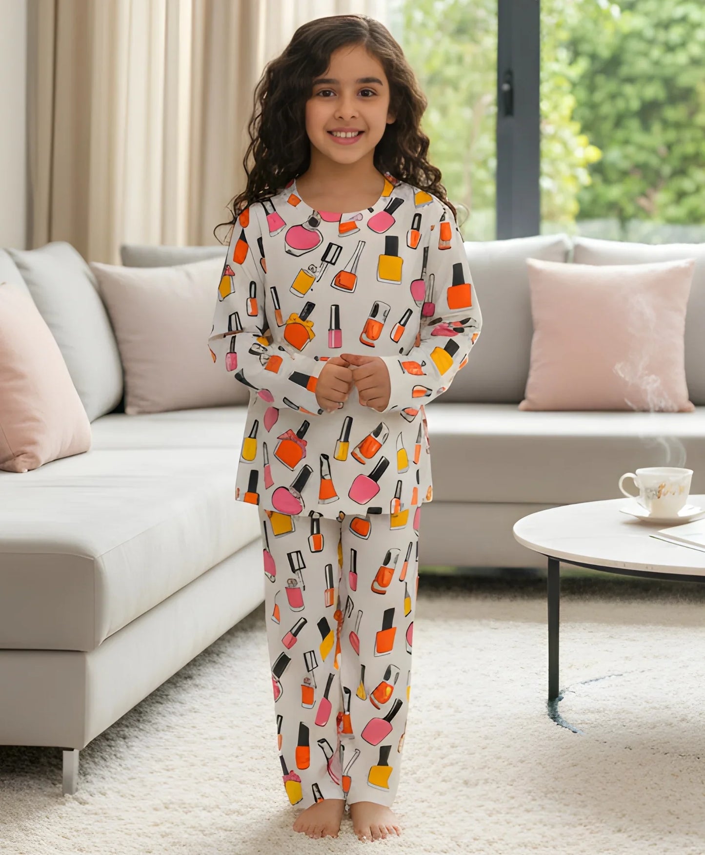 NAIL PAINT LONG SLEEVES PYJAMA SET - WHITE