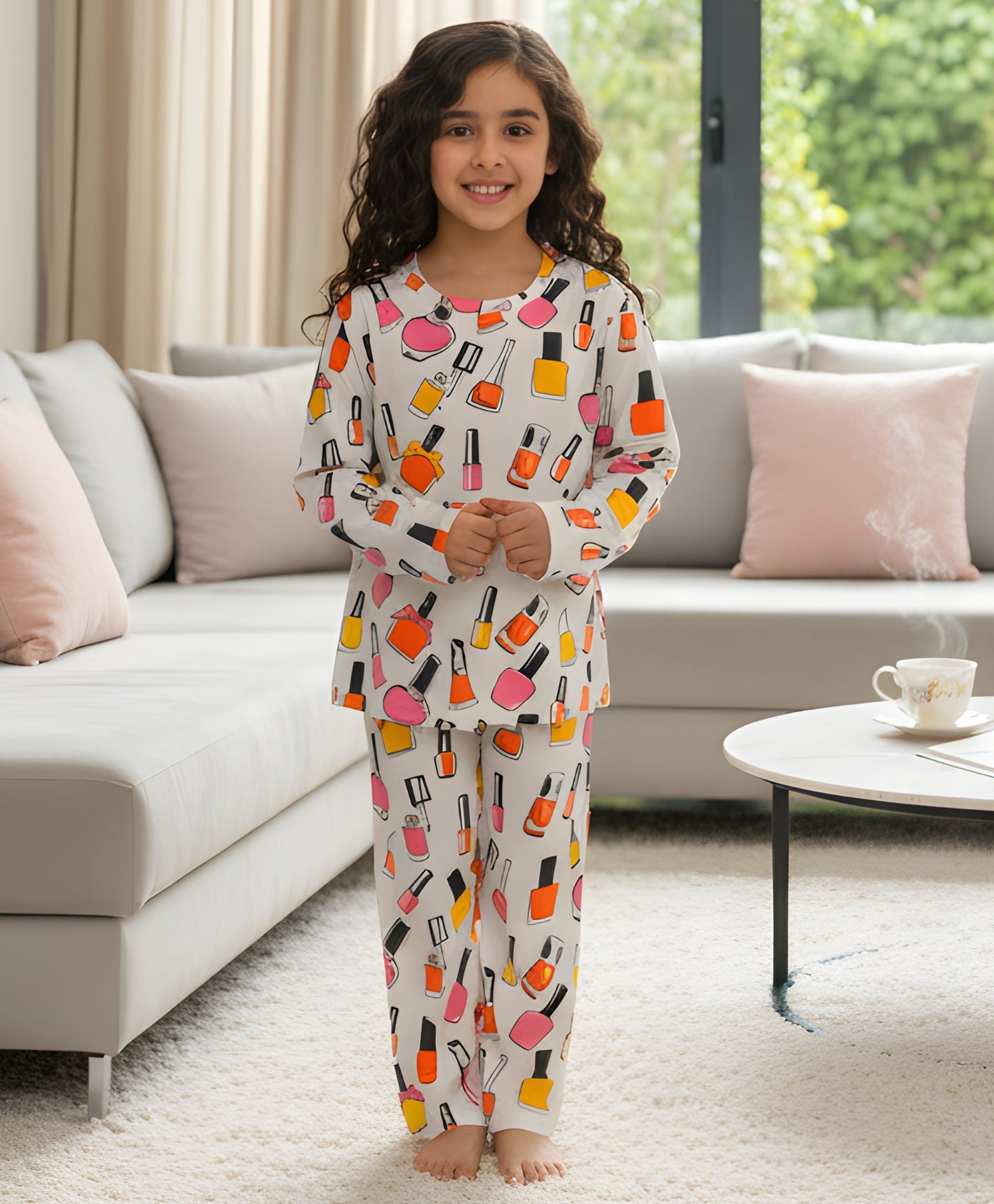 NAIL PAINT LONG SLEEVES PYJAMA SET - WHITE