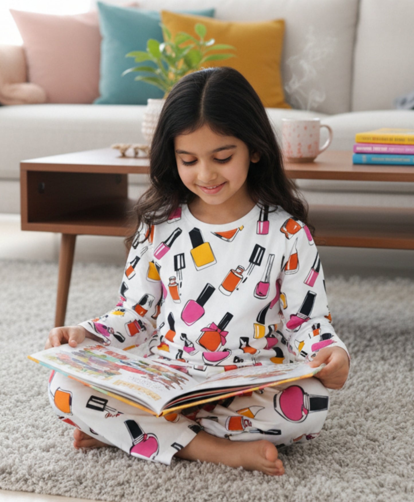 NAIL PAINT LONG SLEEVES PYJAMA SET - WHITE - Anthrilo 