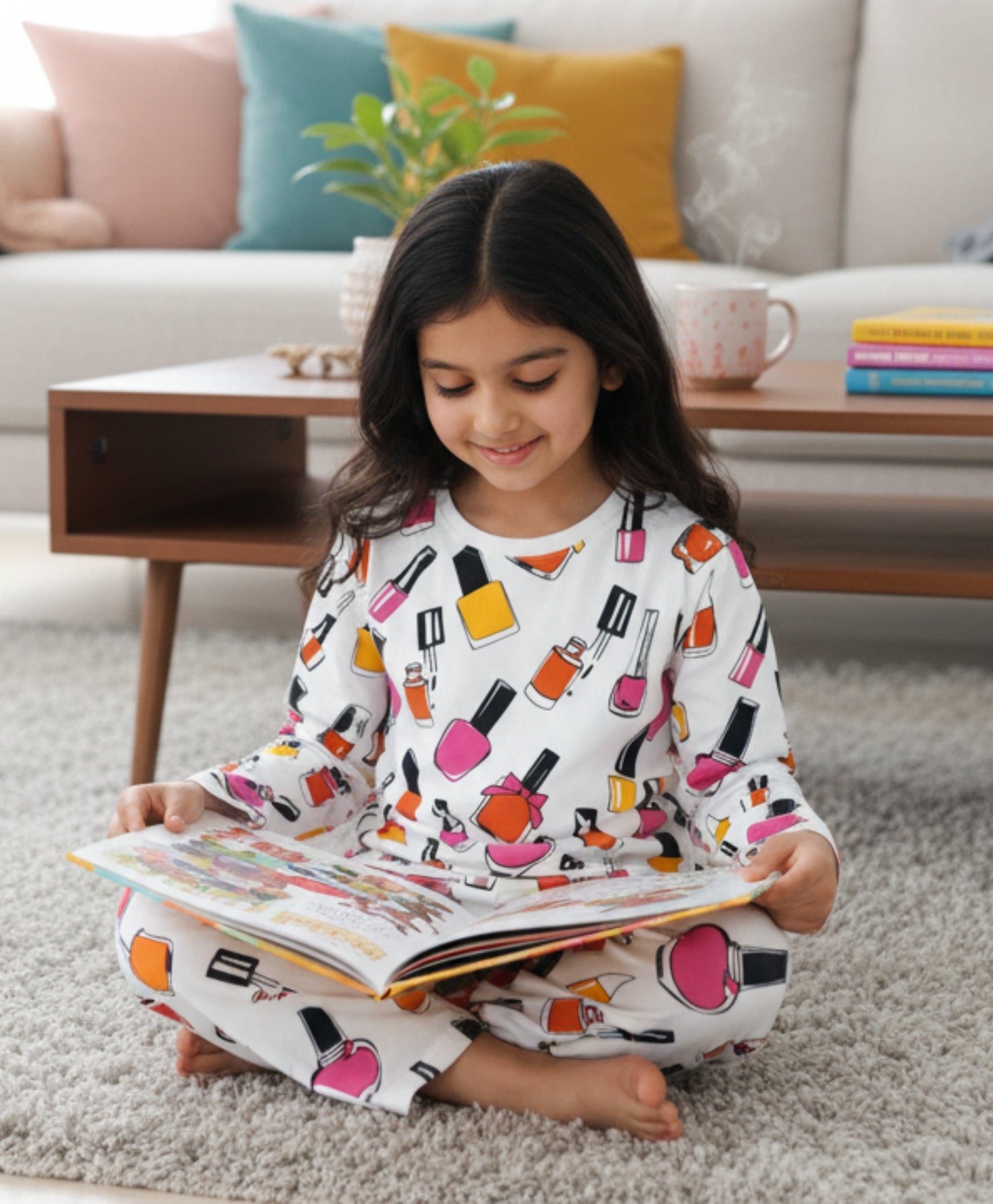 NAIL PAINT LONG SLEEVES PYJAMA SET - WHITE - Anthrilo 