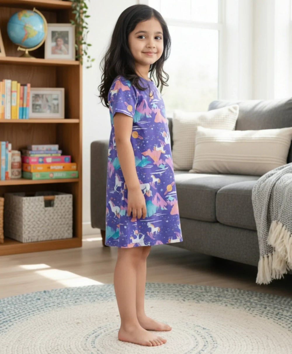 UNICORN PLANET NIGHT DRESS - PURPLE - Anthrilo 