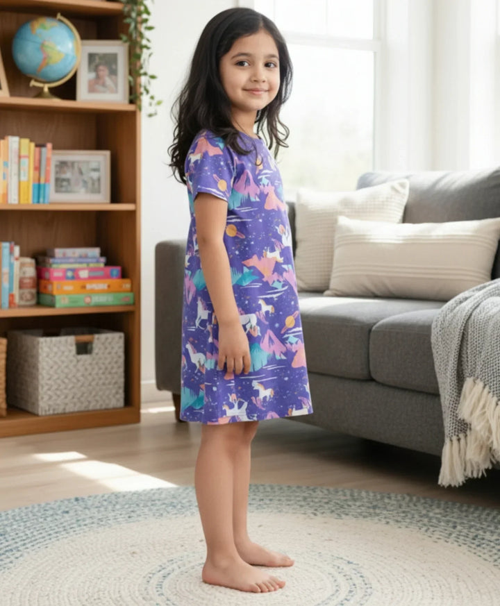UNICORN PLANET NIGHT DRESS - PURPLE - Anthrilo 