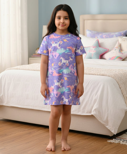 UNICORN PLANET NIGHT DRESS - PURPLE - Anthrilo 