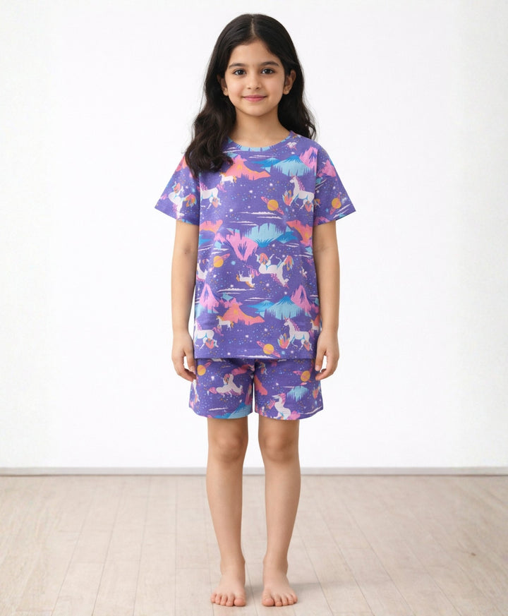 UNICORN PLANET SLEEPWEAR SHORTS SET - PURPLE - Anthrilo 