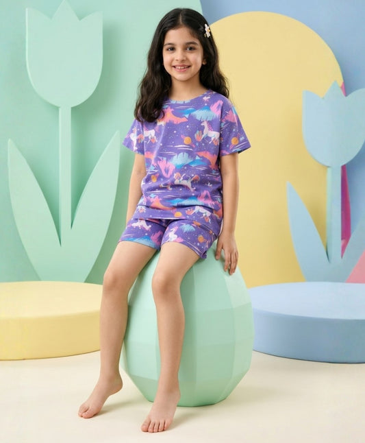 UNICORN PLANET SLEEPWEAR SHORTS SET - PURPLE - Anthrilo 