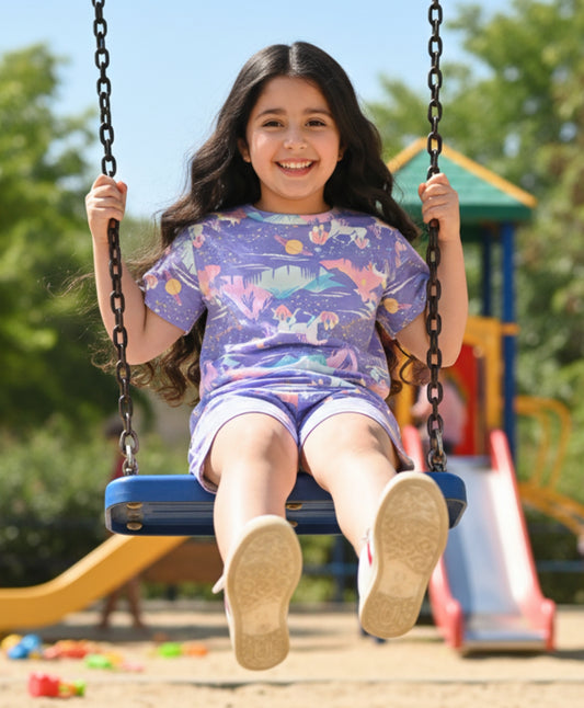 UNICORN PLANET SLEEPWEAR SHORTS SET - PURPLE