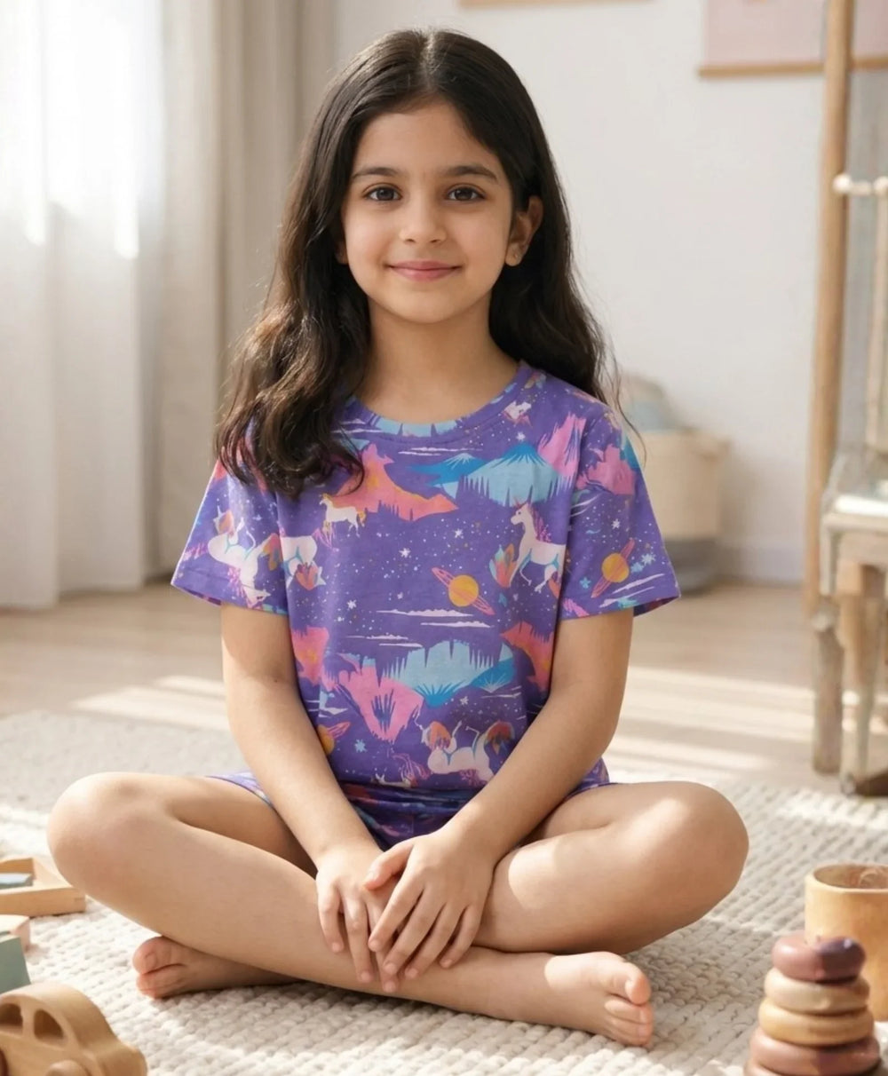 UNICORN PLANET SLEEPWEAR SHORTS SET - PURPLE - Anthrilo 