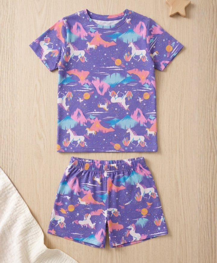 UNICORN PLANET SLEEPWEAR SHORTS SET - PURPLE - Anthrilo 