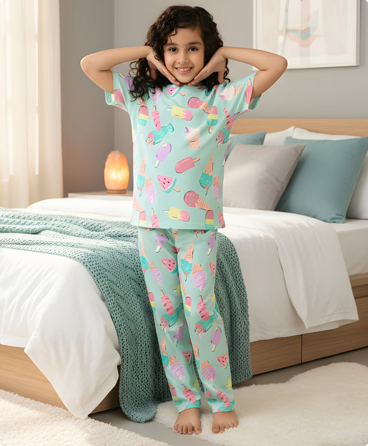 ICECREAM AQUA SHORT SLEEVES PYJAMA SET - AQUA