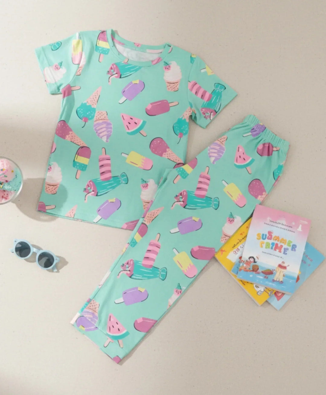 ICECREAM AQUA SHORT SLEEVES PYJAMA SET - AQUA - Anthrilo 