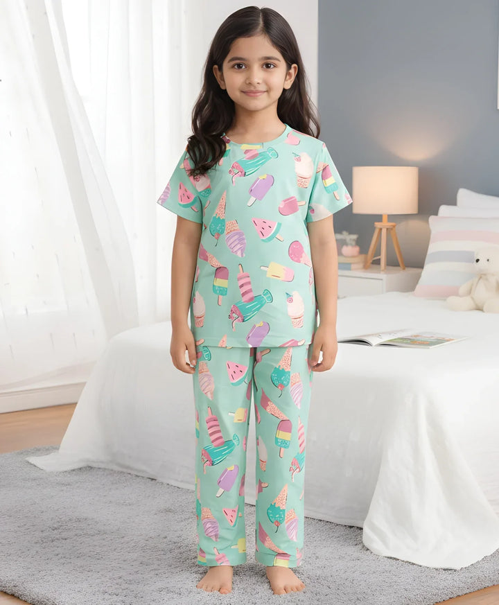 ICECREAM AQUA SHORT SLEEVES PYJAMA SET - AQUA - Anthrilo 