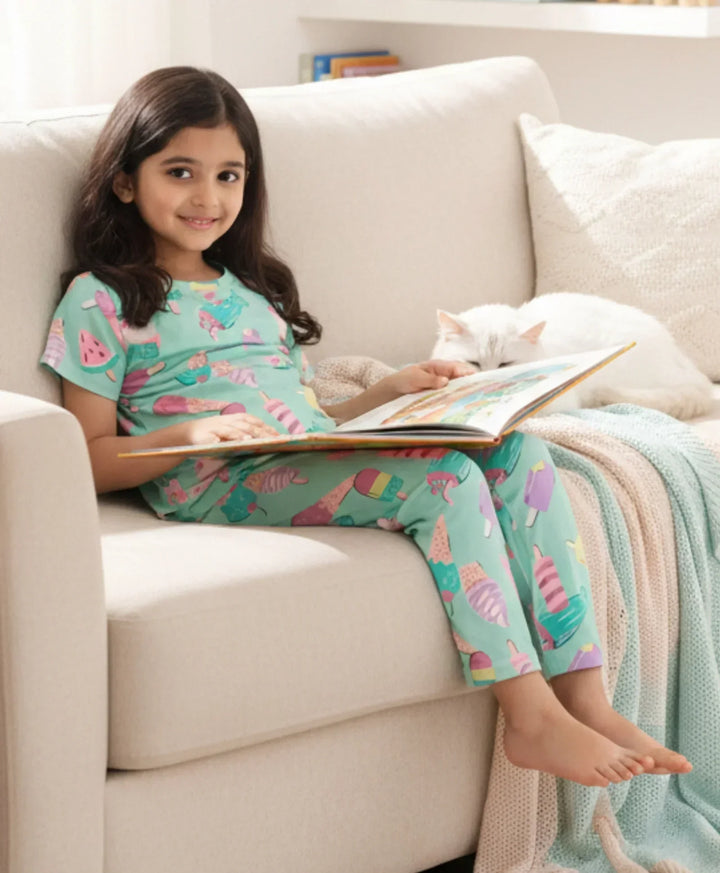 ICECREAM AQUA SHORT SLEEVES PYJAMA SET - AQUA - Anthrilo 