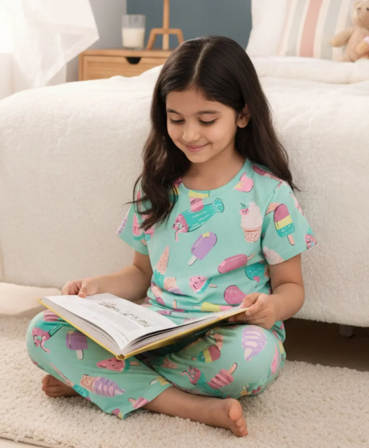 ICECREAM AQUA SHORT SLEEVES PYJAMA SET - AQUA - Anthrilo 