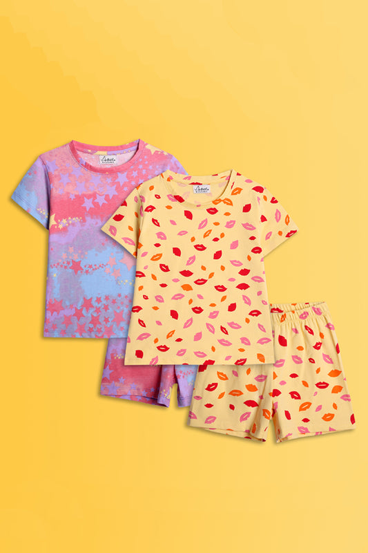 LIPS AND UNICORN TIE DYE STAR SLEEPWEAR SHORTS SET (PACK OF 2) - Anthrilo India