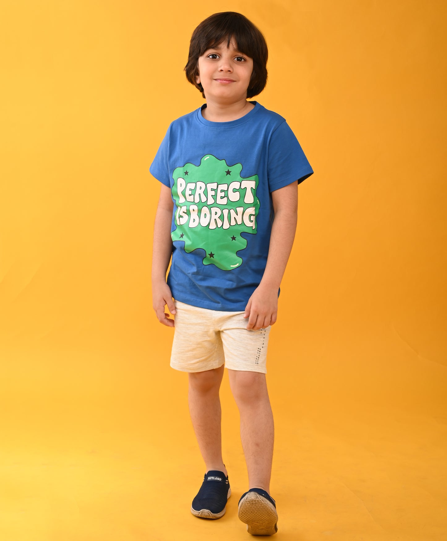 PERFCET IS BORING ECRU MEL. SHORTS SET- BLUE/ECRU