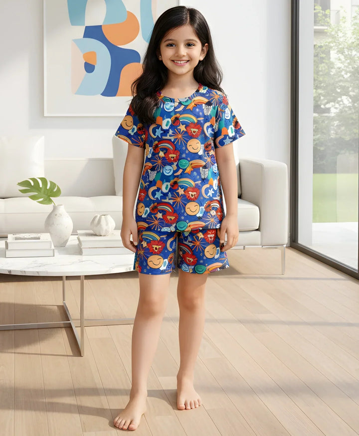 ANIMAL BLUE GIRLS  SLEEPWEAR SHORTS SET - BLUE - Anthrilo 