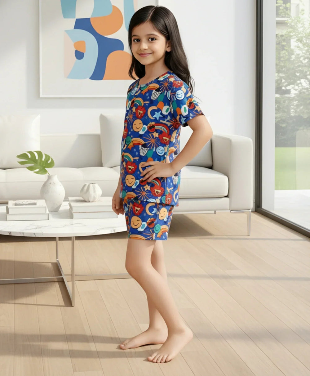 ANIMAL BLUE GIRLS  SLEEPWEAR SHORTS SET - BLUE - Anthrilo 