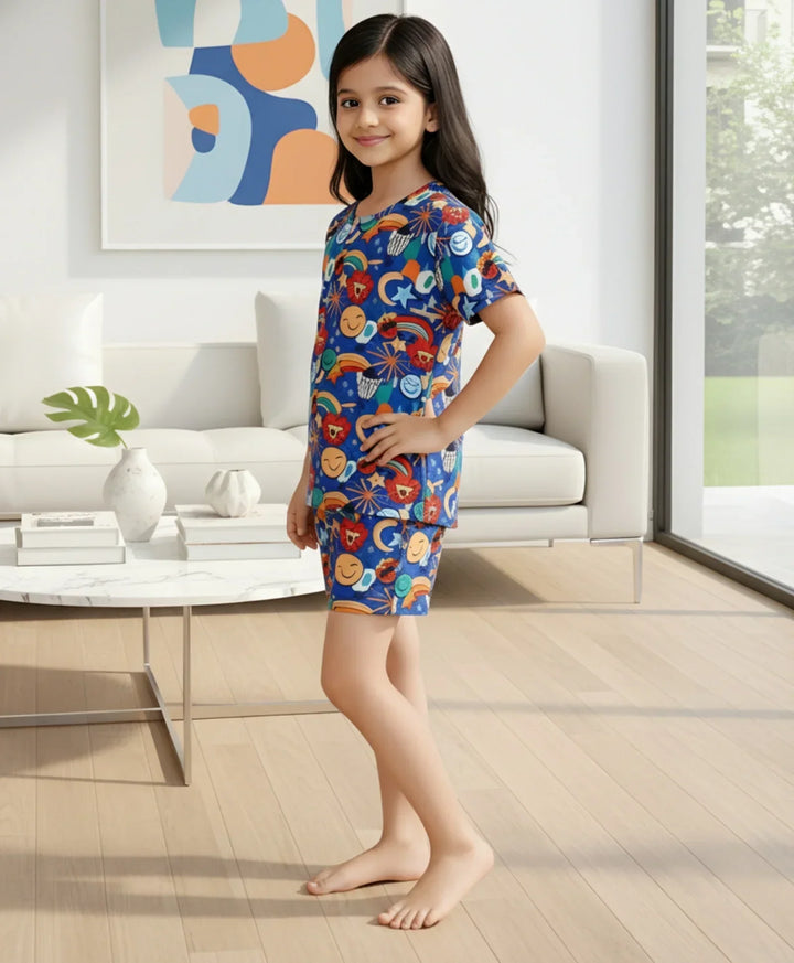 ANIMAL BLUE GIRLS  SLEEPWEAR SHORTS SET - BLUE - Anthrilo 