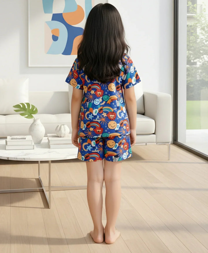 ANIMAL BLUE GIRLS  SLEEPWEAR SHORTS SET - BLUE - Anthrilo 