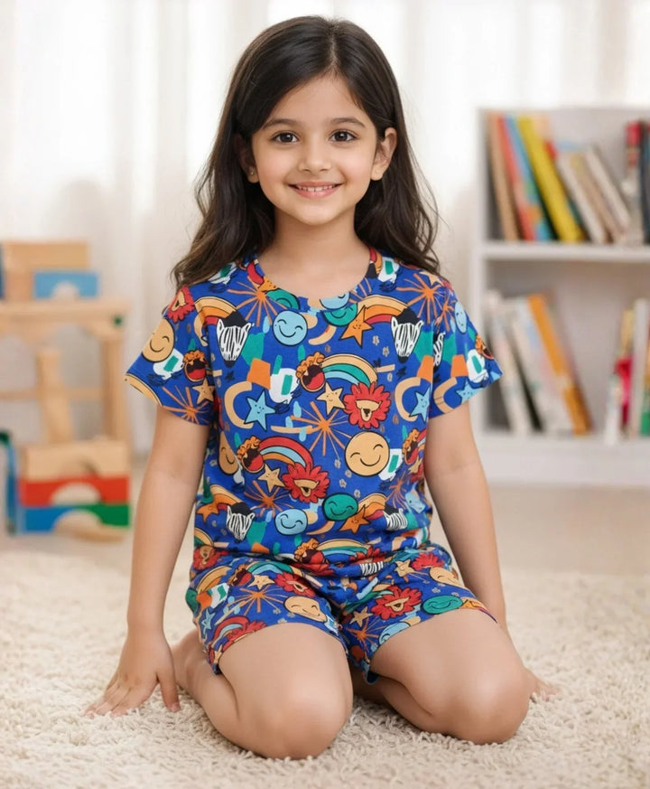ANIMAL BLUE GIRLS  SLEEPWEAR SHORTS SET - BLUE - Anthrilo 