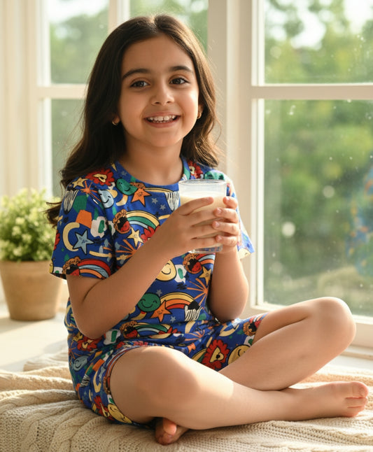 ANIMAL BLUE GIRLS  SLEEPWEAR SHORTS SET - BLUE - Anthrilo 