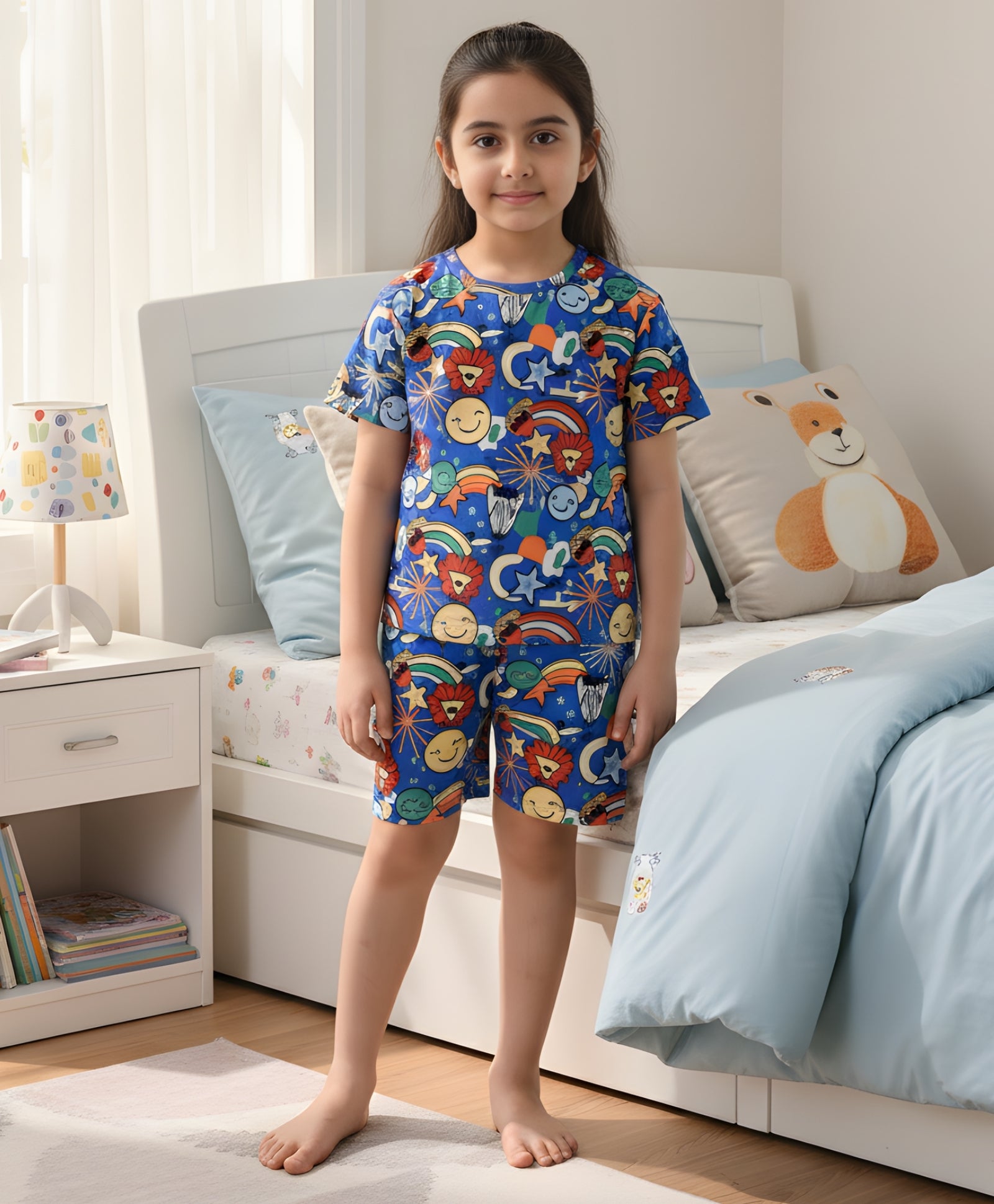 ANIMAL BLUE GIRLS  SLEEPWEAR SHORTS SET - BLUE - Anthrilo 