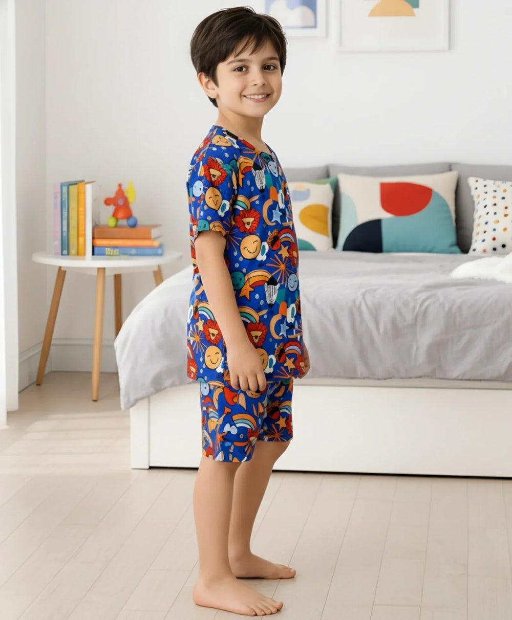 ANIMAL BLUE SLEEPWEAR SHORTS SET - BLUE - Anthrilo 